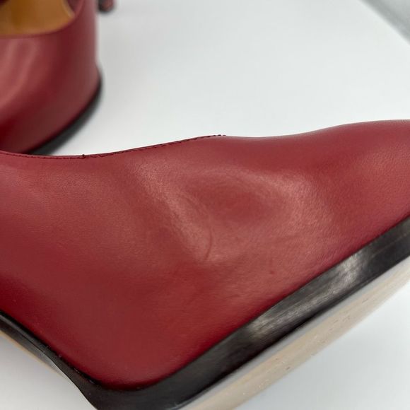 NWOT FENDI Oxblood Leather Pumps w Striped Stack Heel - Picture 11 of 16